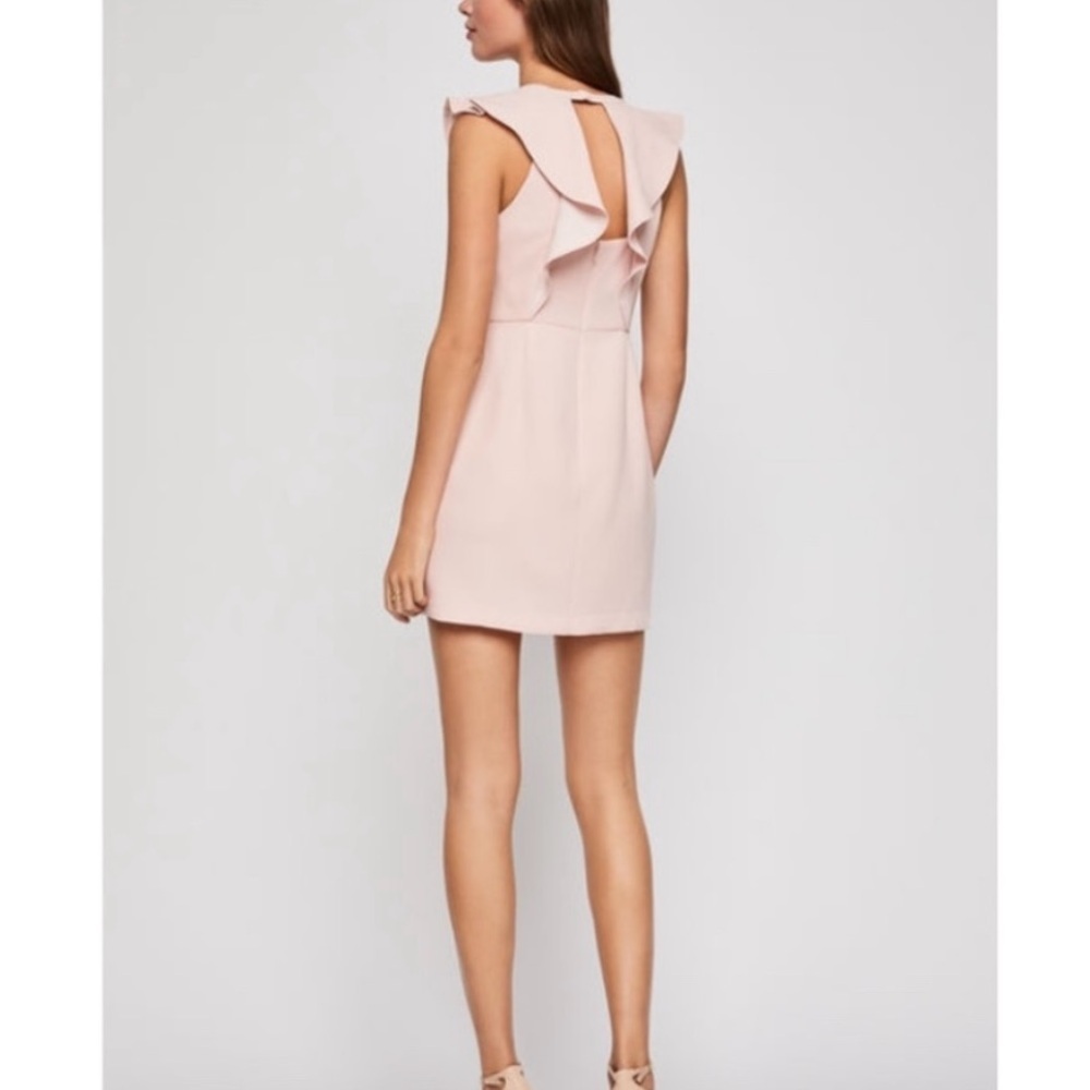NWT BCBGeneration Cutout Ruffled Mini Sheath Dress Pink Rose Smoke Size 4 - Picture 3 of 9